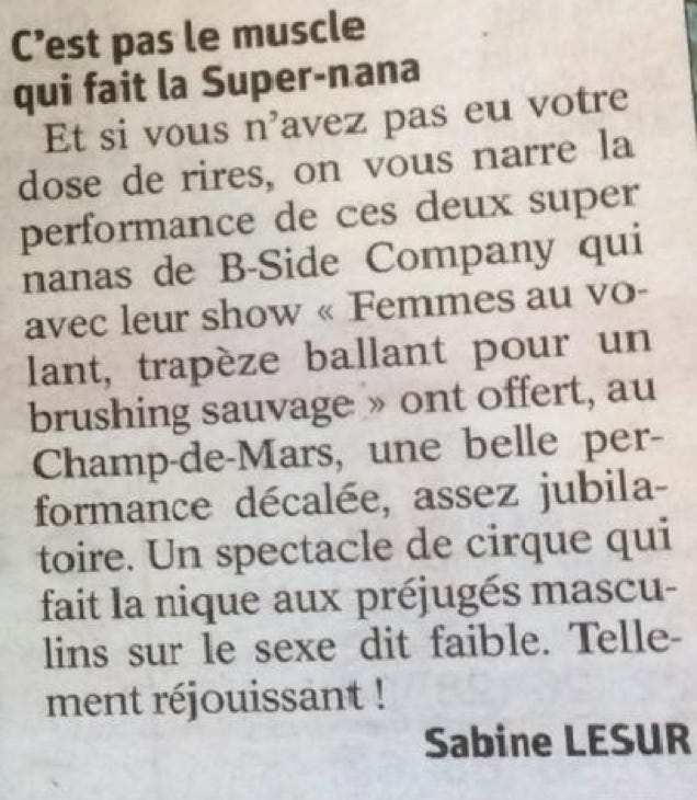 article de journal sur le spectacle femme au volant de la b-side company